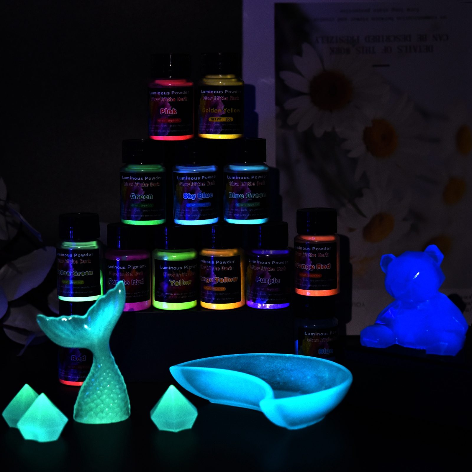 Resin Pigment Set - 20g Luminous Glitter Powder Phosphor Pigment