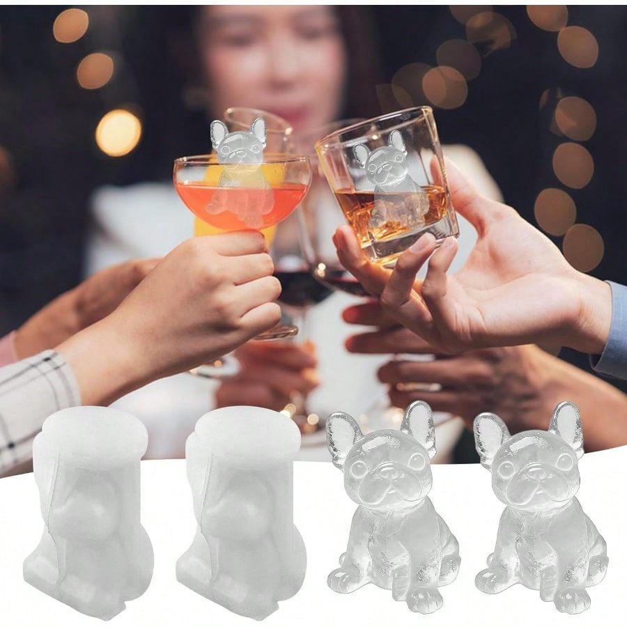 Silicone Mold Tray - 3D French Bulldog Cube Molds 2pcs