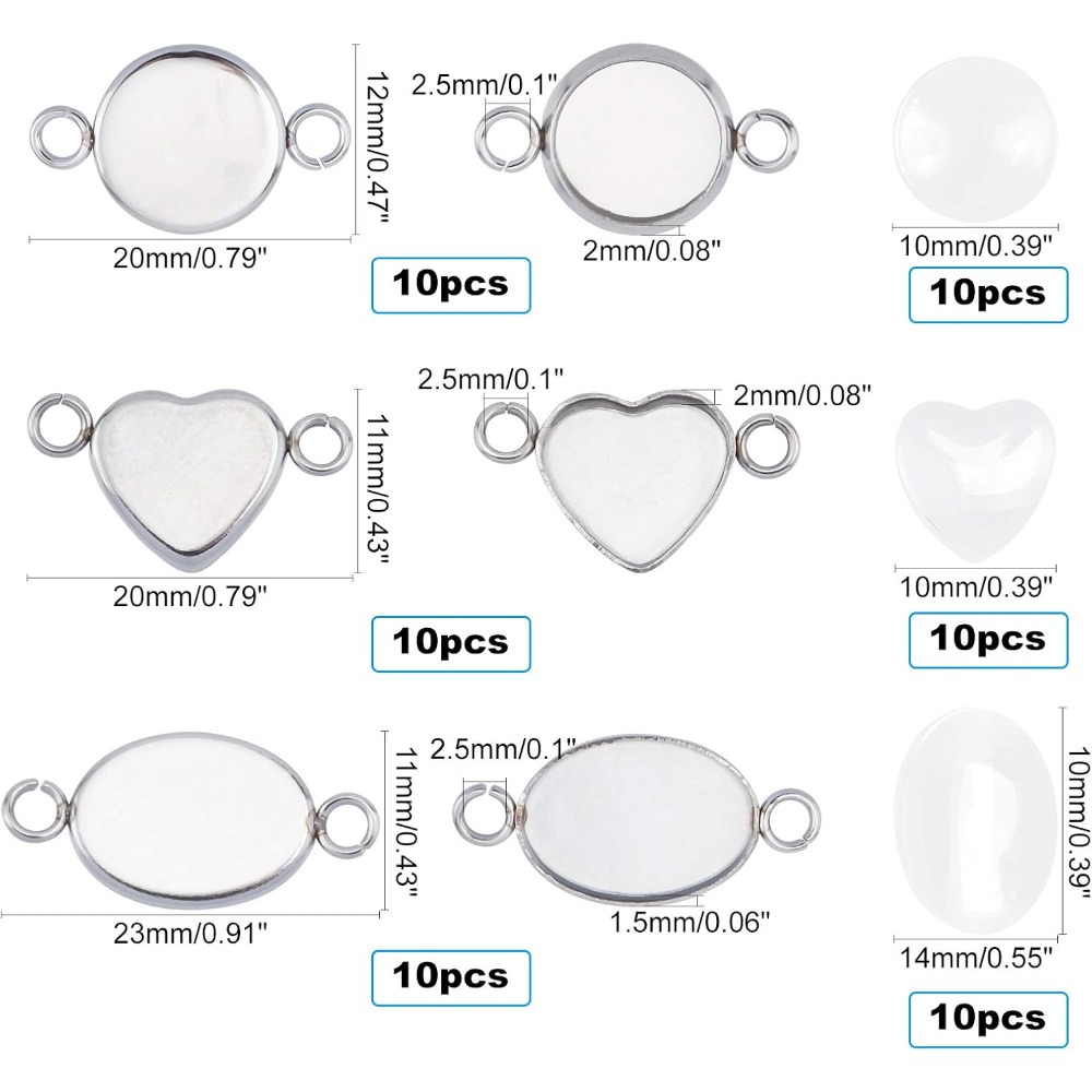 30 Sets Oval/Flat Round/Heart  - đánh giá và giá Bezels Set Pendant