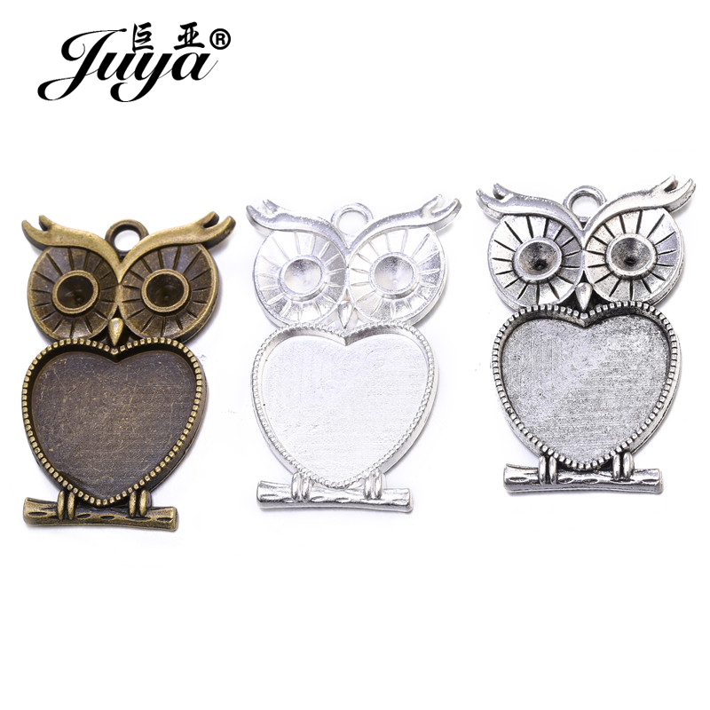 5pcs/lot 25mm Heart Shape Owl  - đánh giá và giá Bezels Set Pendant