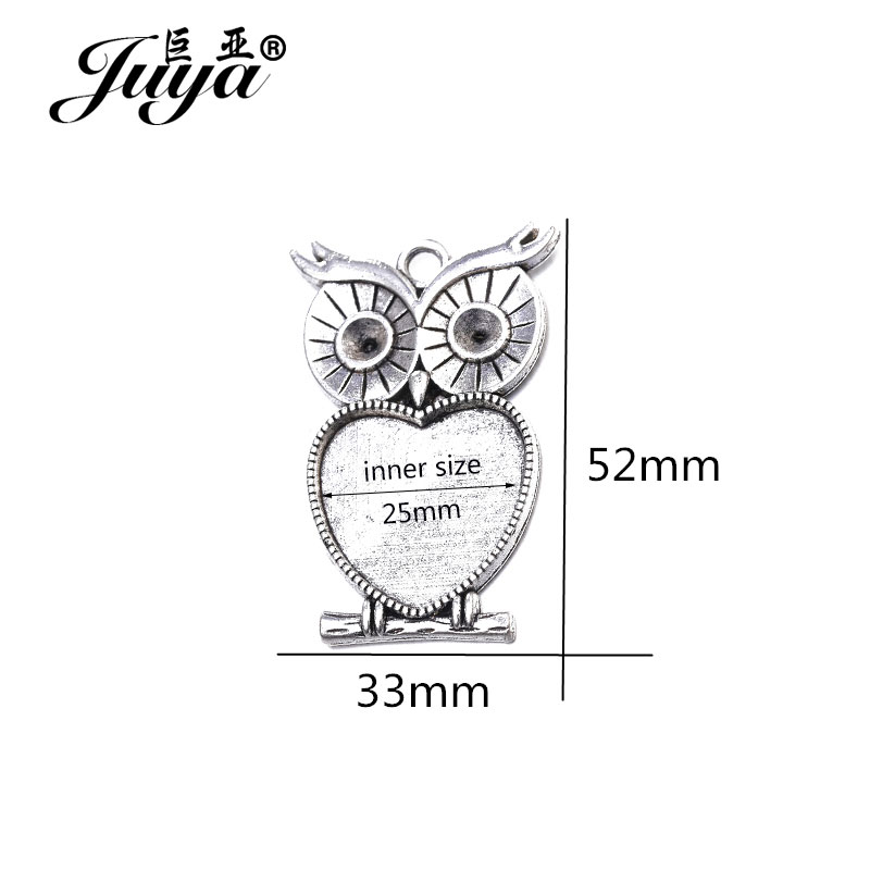 5pcs/lot 25mm Heart Shape Owl  - đánh giá và giá Bezels Set Pendant