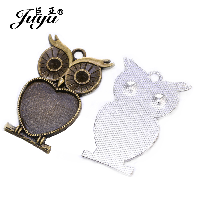5pcs/lot 25mm Heart Shape Owl  - đánh giá và giá Bezels Set Pendant