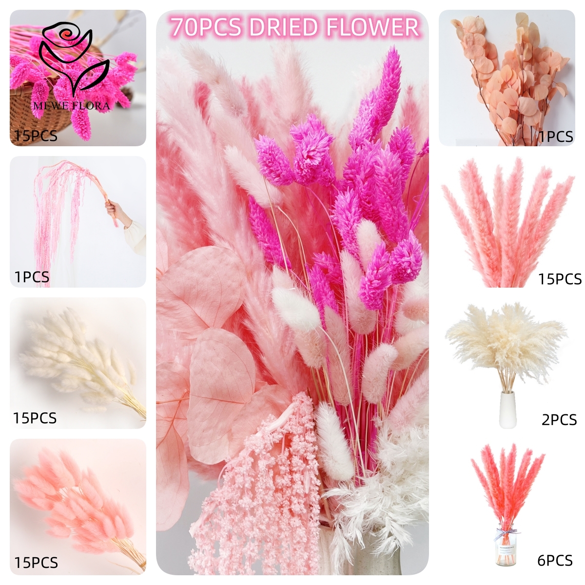 Natural Pampas Pink Dried Flow - đánh giá và giá Dried Flower Bulk