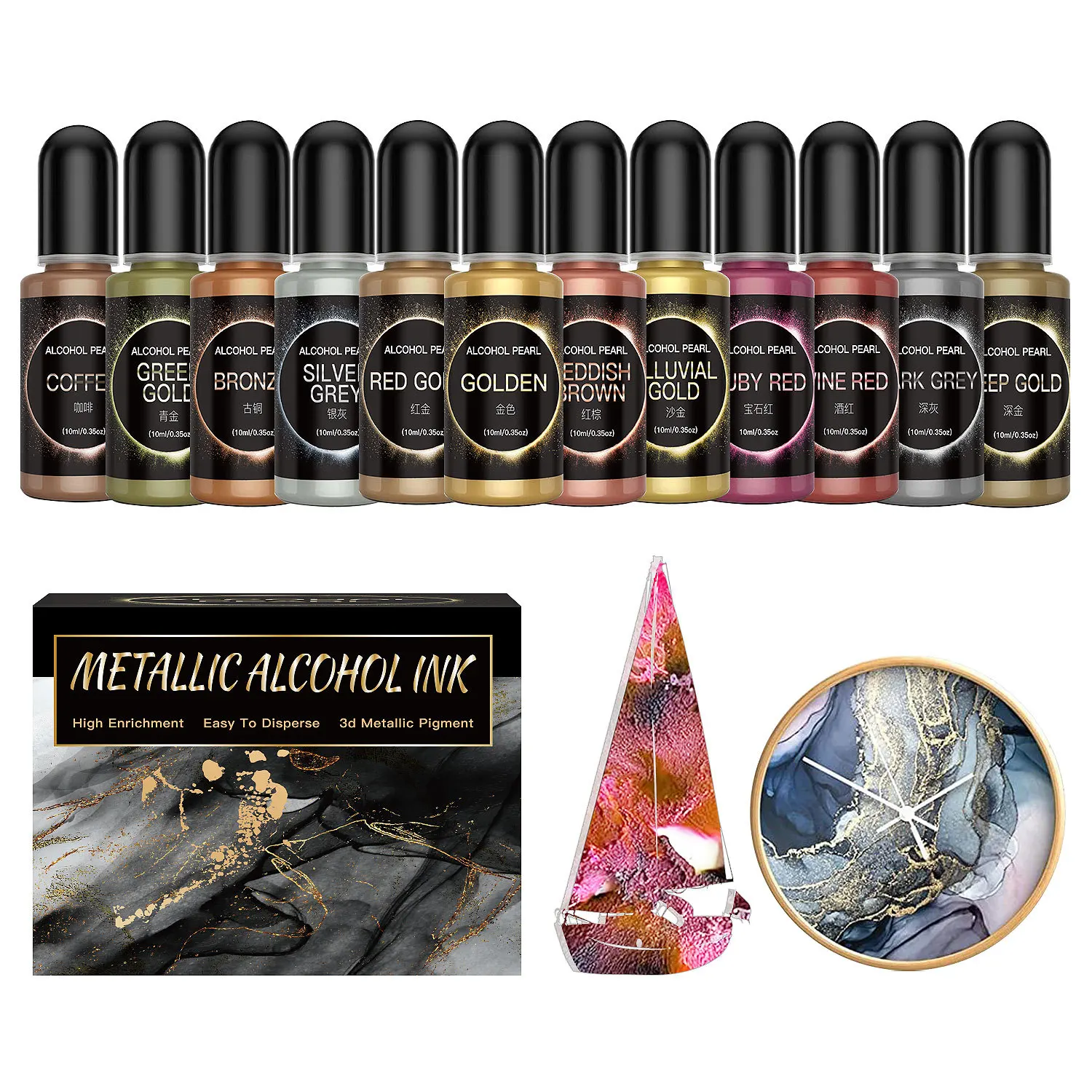 12PCS Metal Resin Pigment 10ml - đánh giá và giá Resin Dye Alcohol