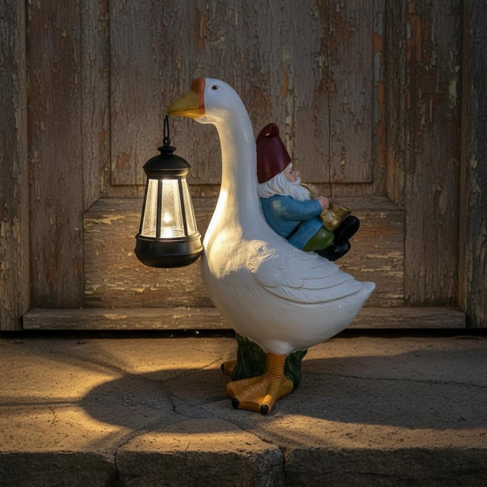 Gnome Riding Goose Statue Weat - đánh giá và giá Resin Crafts
